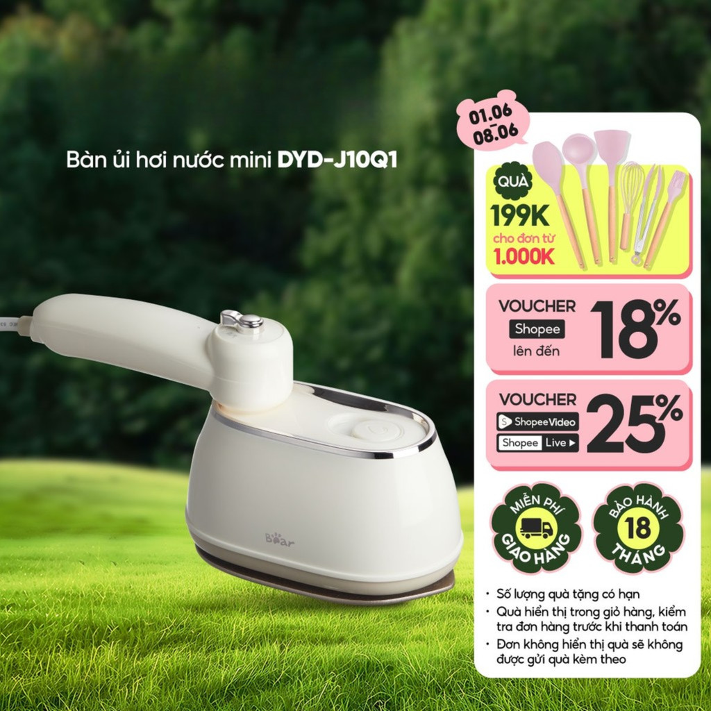 Bàn Ủi Hơi Nước Mini Bear DYD-J10Q1 Chính Hãng Ủi Đồ Cầm Tay Nhỏ Gọn Dễ Mang Theo Du Lịch