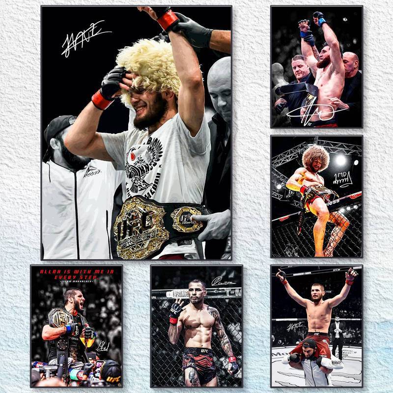 UFC MMA Boxing Fighter Chữ ký Bộ nghệ thuật treo tường Conor McGregor Khabib Alex Pereira Đen Trắng 
