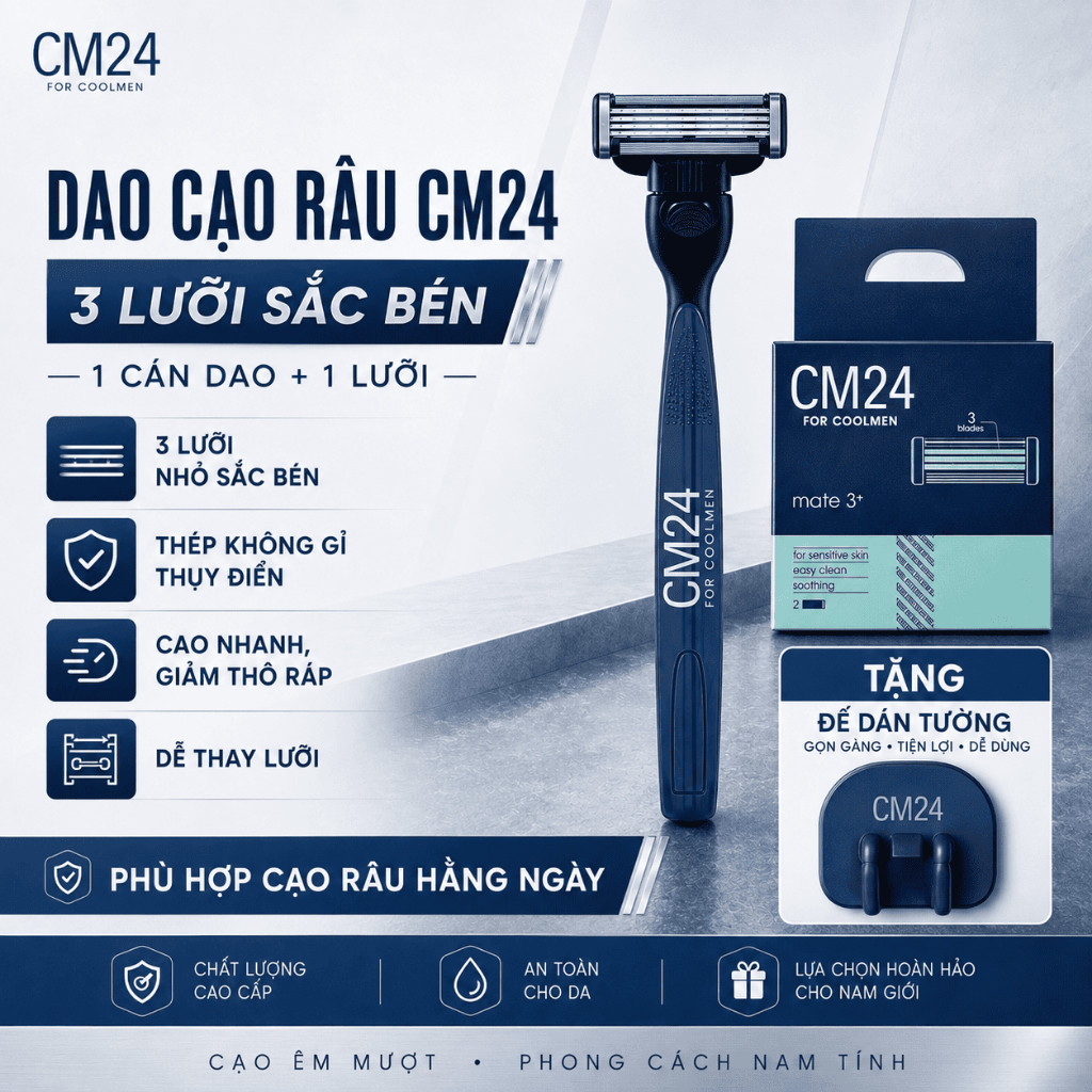 Bộ Dao Cạo Cao Cấp CM24 for Coolmen Loại Lưỡi 3+ Sắc Bén, Êm Ru, Thép Không Gỉ Tay Cầm Bền Bỉ Chắc C