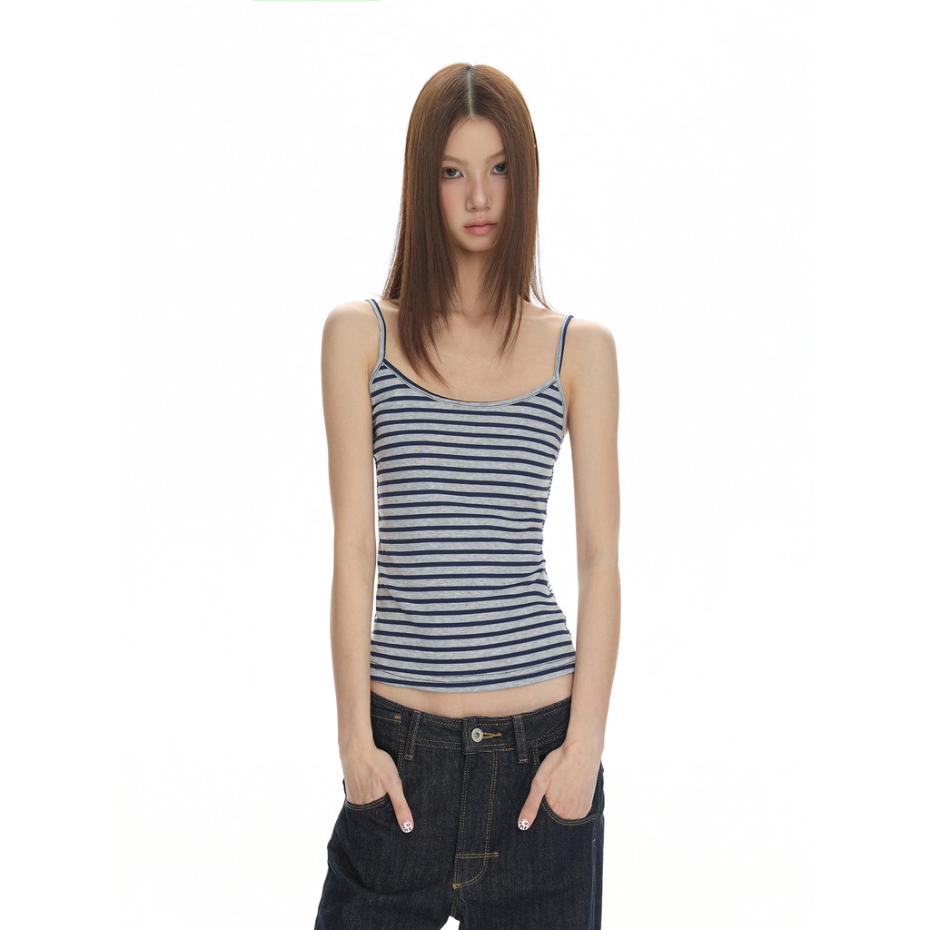 VATTY Mỹ Thường Ngày Phiên Bản Cổ Điển Slim-fit Sling Đáy Nữ Mùa Hè Mỏng Hơn Nhìn abg Hot Girl Sọc V