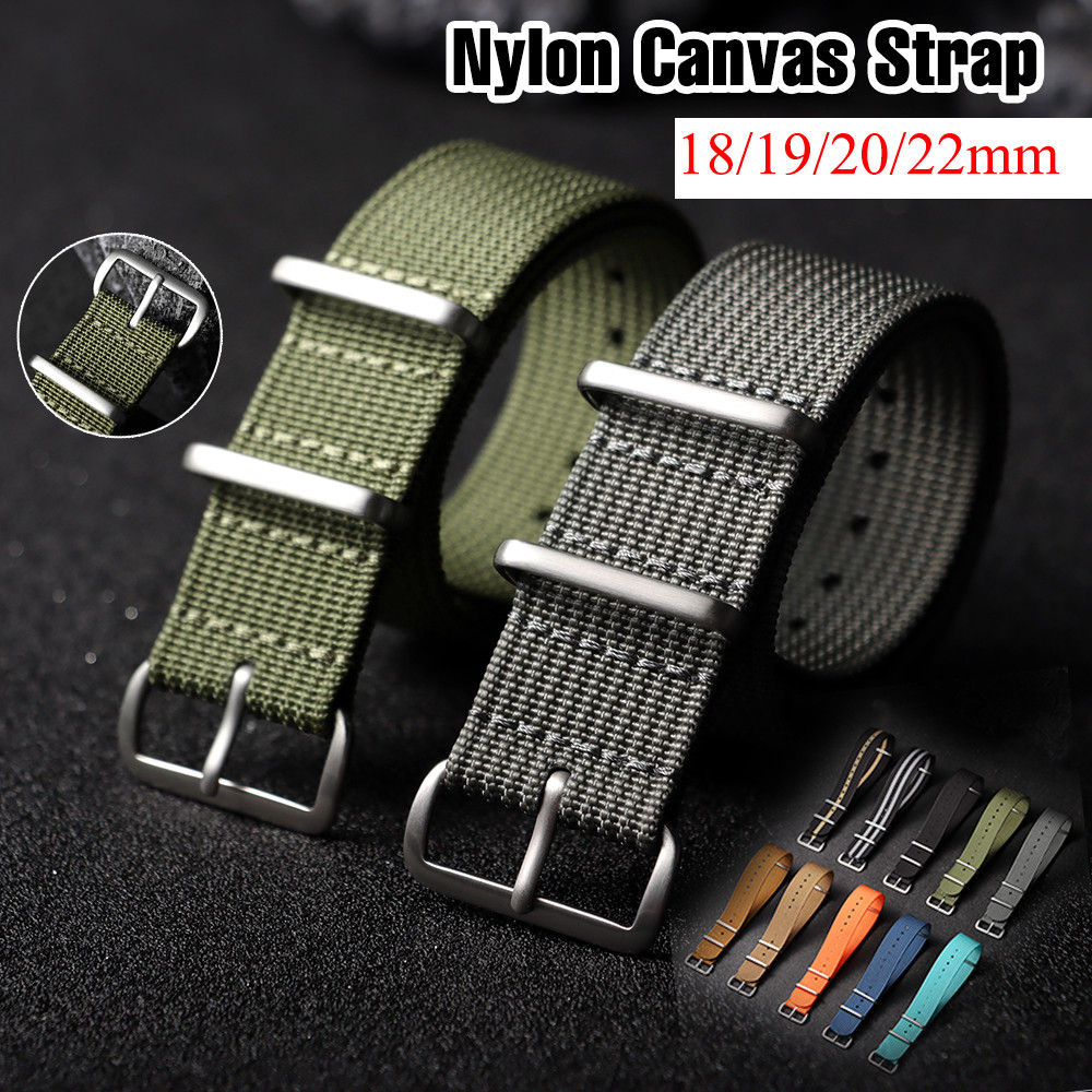 Nylon Vải Nato Dây Đeo Đồng Hồ 18mm 19mm 20mm 22mm Quân Sự Dệt Sọc Dây Đồng Hồ Vintage Thể Thao Vòng