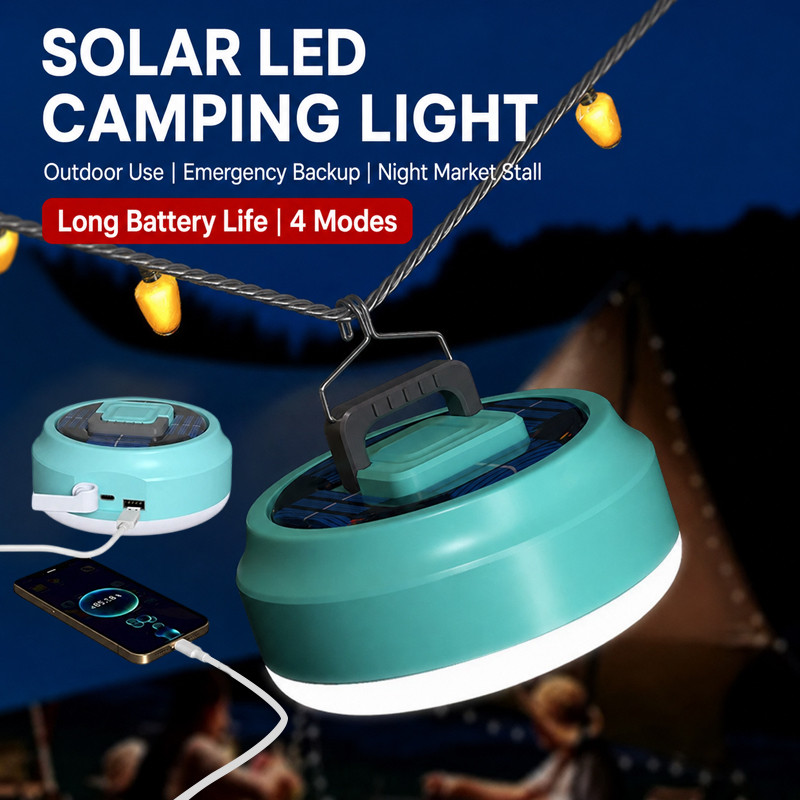 Solar Camping Light Waterproof Portable LED Lantern USB Rechargeable Outdoor Camping Lamp Type-C Pow
