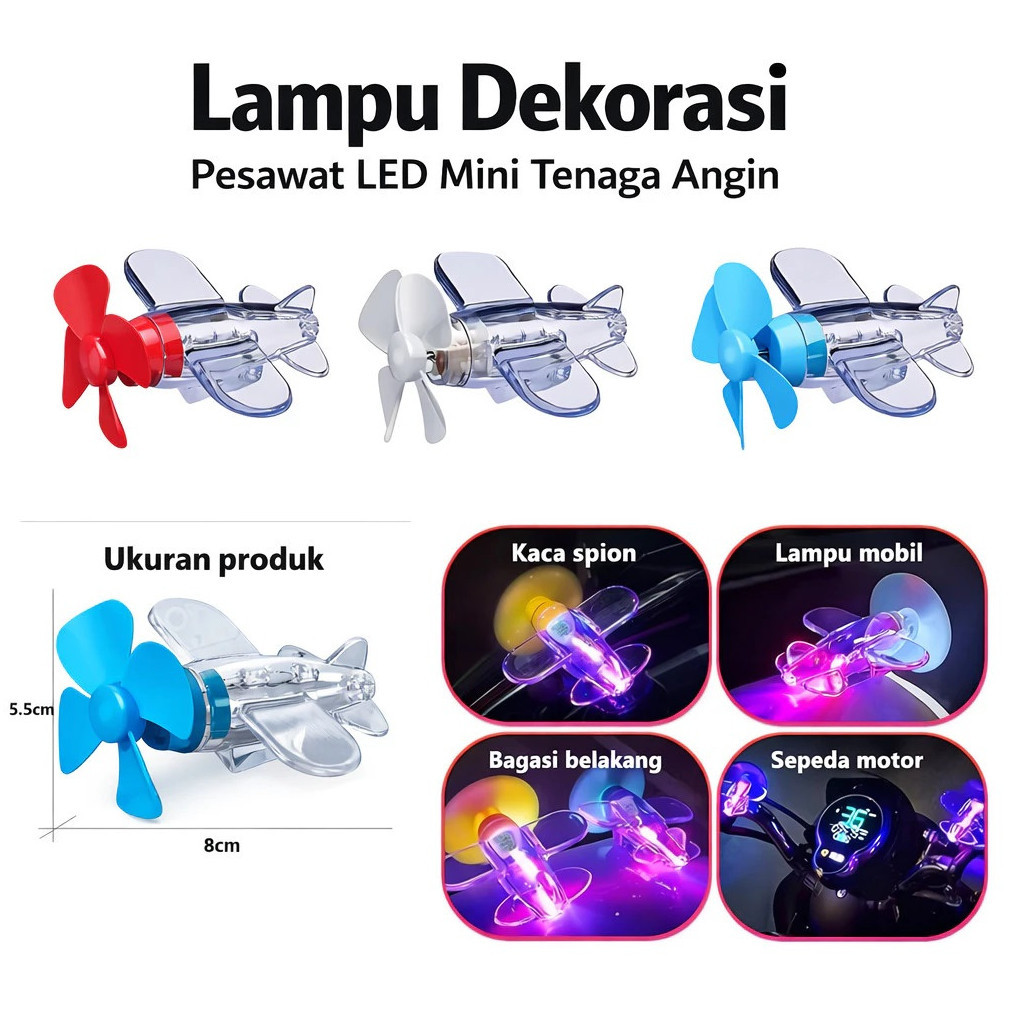 (FS) Đèn LED máy bay Đồ trang trí ô tô Đèn máy bay năng lượng gió Đèn máy bay nhỏ Trang trí xe máy X