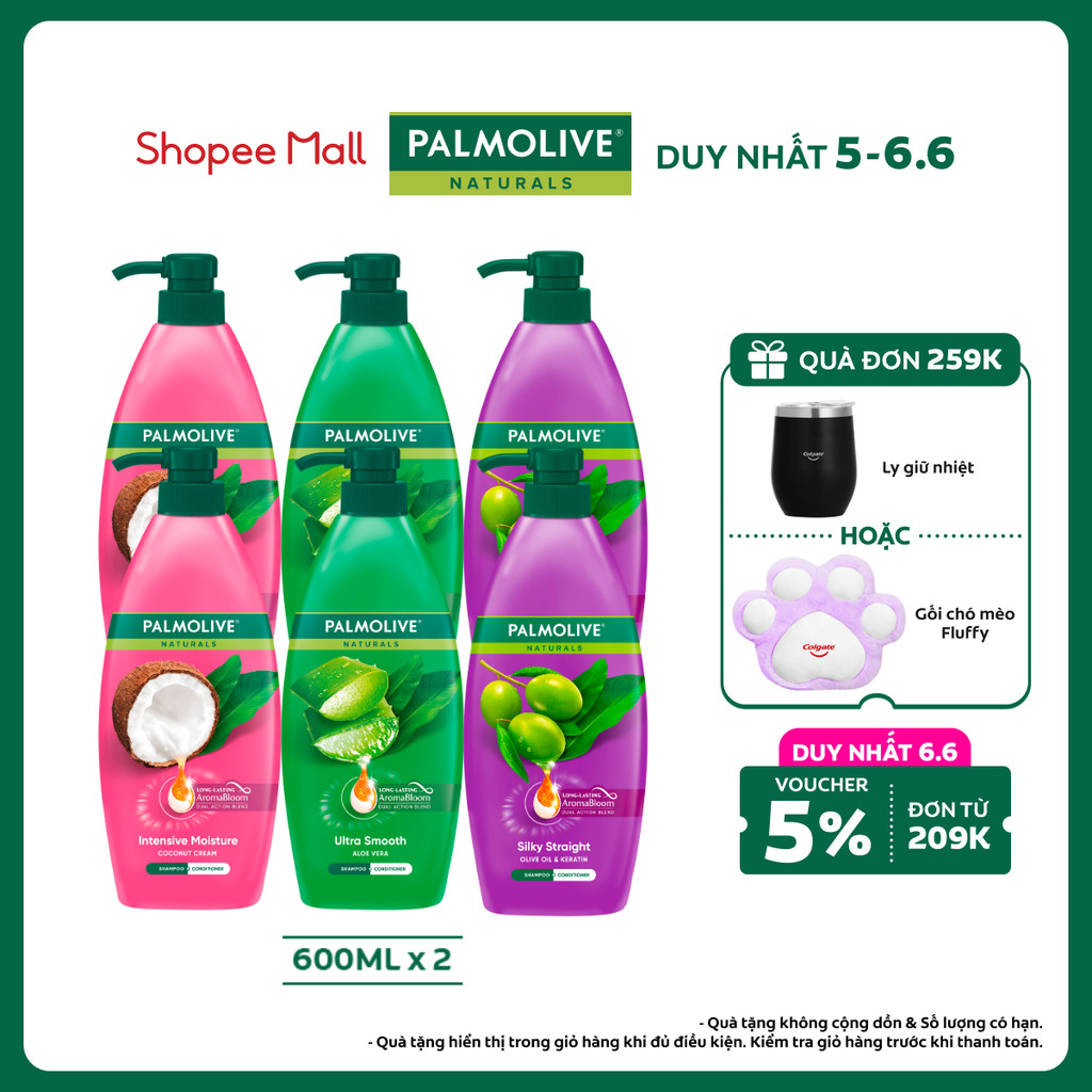 Bộ 2 Dầu gội Palmolive kèm xả 2-trong-1 chiết xuất thiên nhiên 600ML