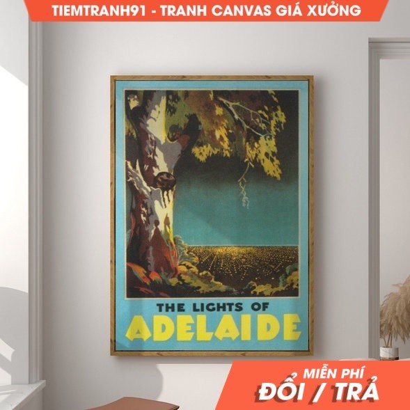 Tranh treo tường, Adelaide Australia Print, Australia WallArt,Vintage Wall Art,Lights of Adelaide tặ