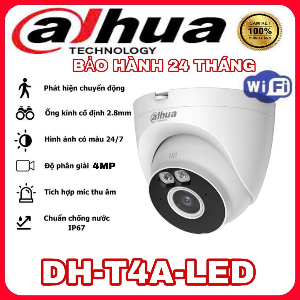 Camera WIFI Full color Dome Turret A1 4MP DAHUA DH-T4A-LED - NVC