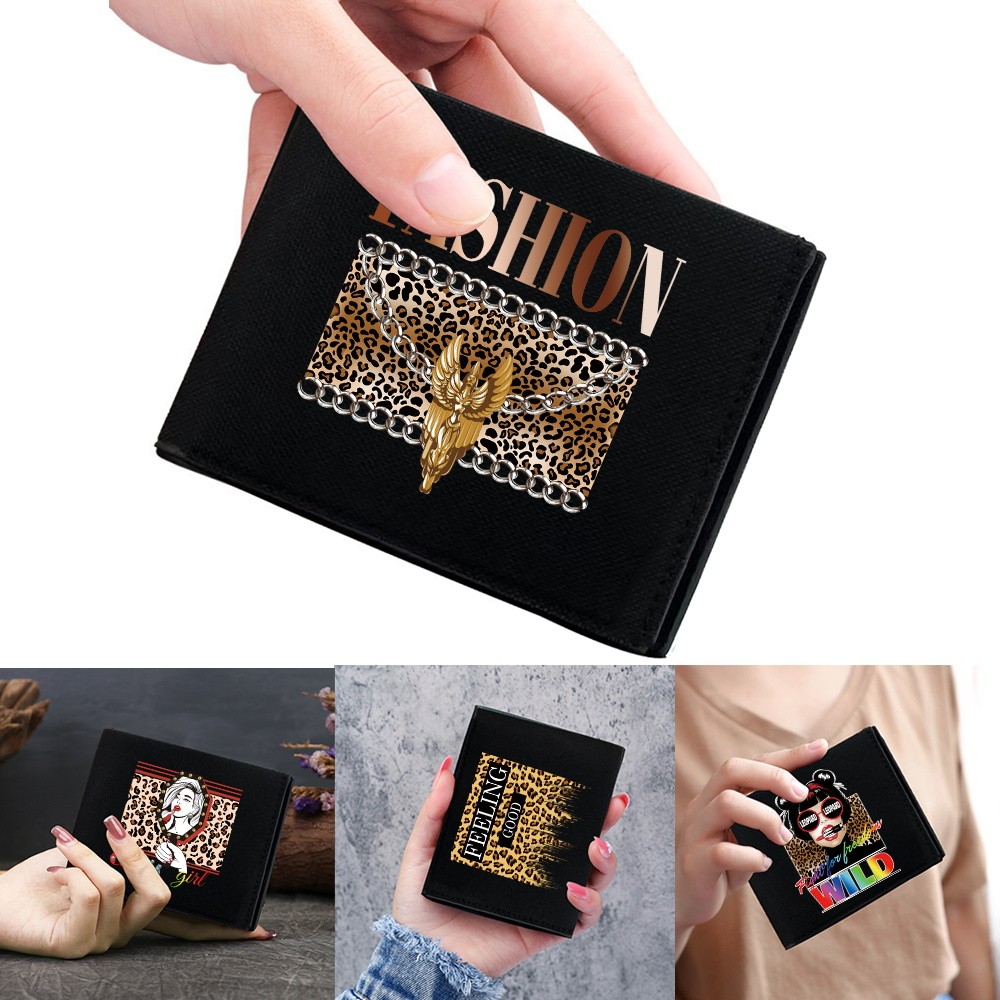 Wallet Women Card Clips Purses Coin Pocket Black Pocketbook Credit Case Bag Bank Card Storage Leopar
