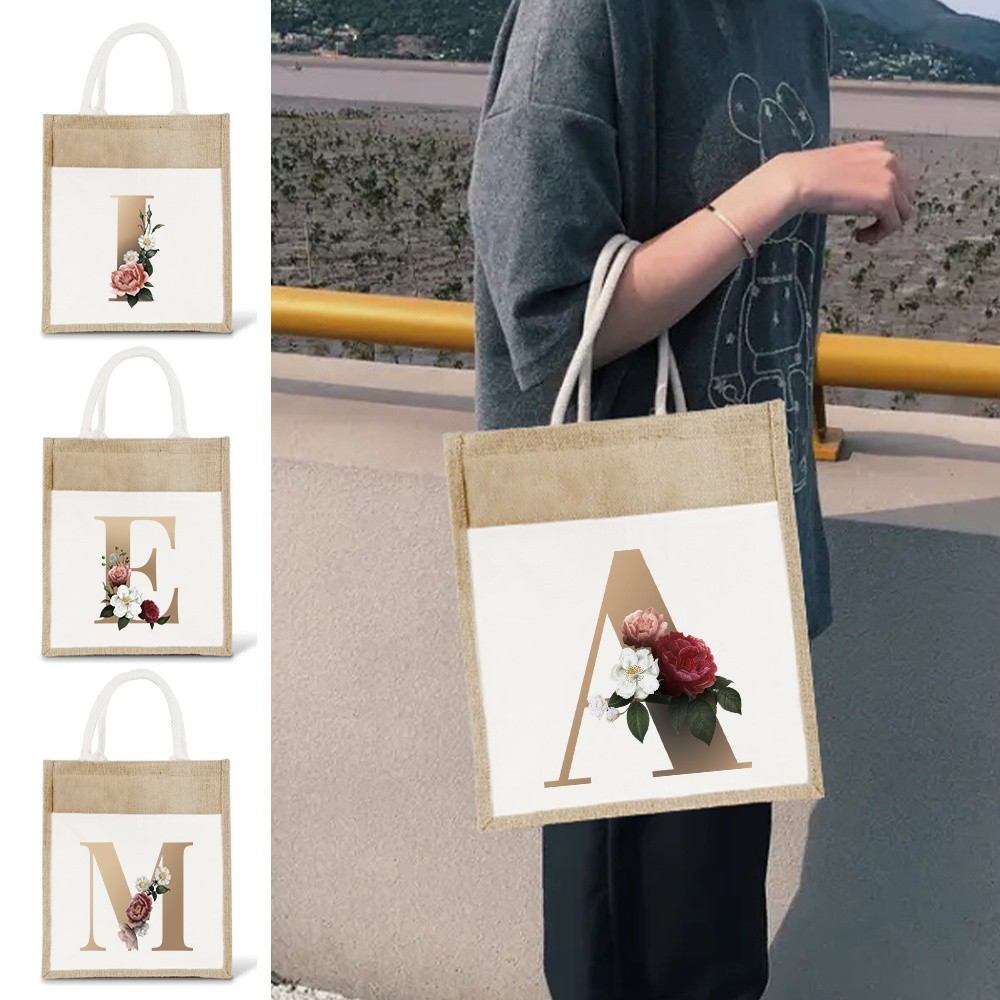 Jute bag Large Capacity Tote Bags Cotton Sacks Gold Letter Shopping Bags Laminated Bags