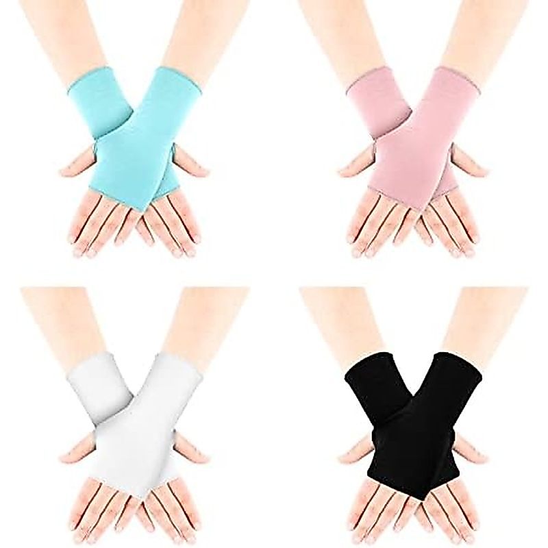 o 4 Pack Sun Protection UV Gloves Driving Sun Block Gloves Cooling Fingerless Wrist Length Cotton fo