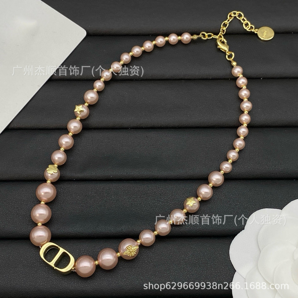 PBFL New vintage pearl necklace CD Letter Necklace
