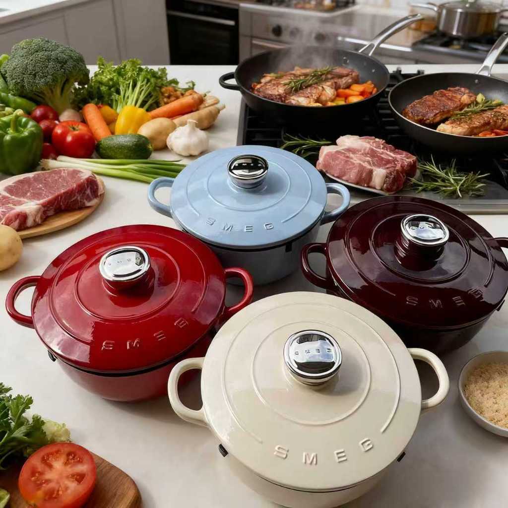 🍲  24cm men đúc nồi với công suất nắp đúc hầm nồi 🥘 Thiết kế retro, Gas & Induction Stove Co AMS