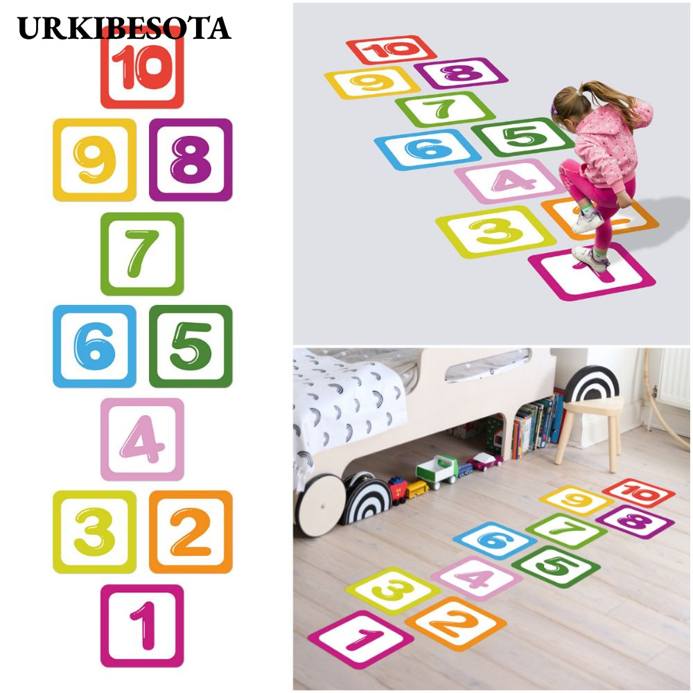 Nhãn dán sàn URKIBESOTA Hopscotch, Đề can trò chơi số lưới nhiều màu dành cho cha mẹ và con cái, 10 