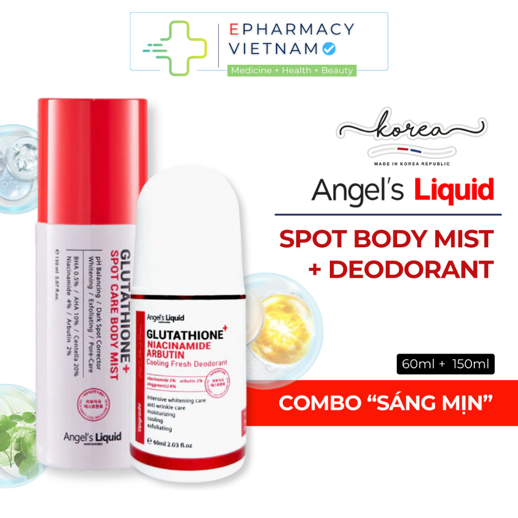COMBO Lăn Khử Mùi ANGEL'S LIQUID Cooling Fresh + Xịt Giảm Mụn ANGEL'S LIQUID Spot Care Body Mist