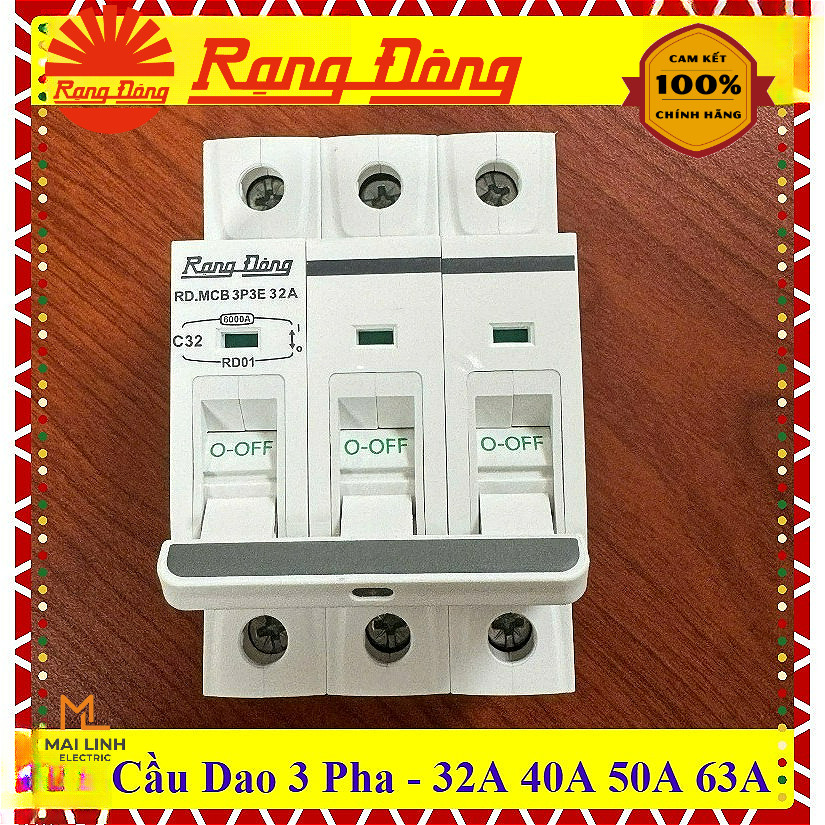 (Rạng Đông) Cầu Dao, MCB 3 cực 3P3E - Aptomat ngắn mạch - CB 3 tép 32A 40A 50A 60A