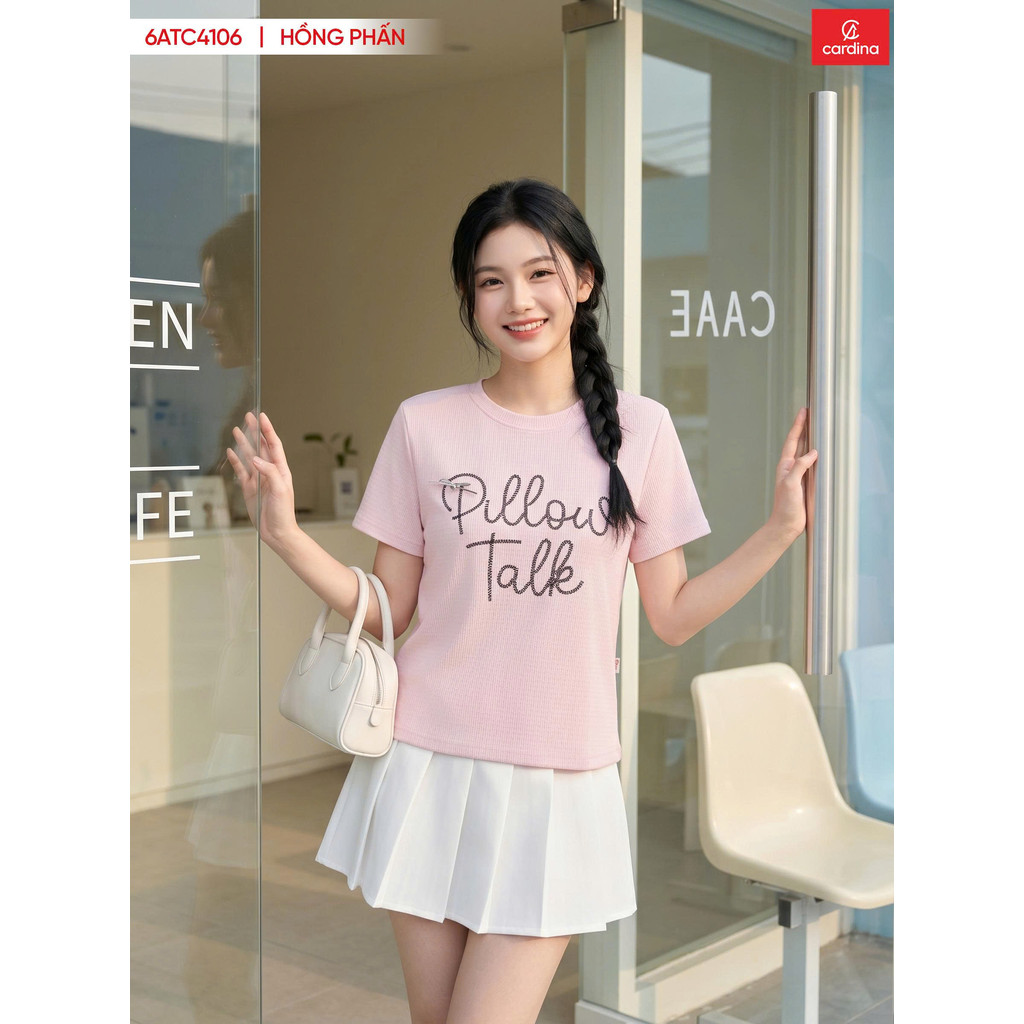 Áo Thun Nữ Tay Ngắn Form Ôm Nhẹ Thêu Trang Trí Thời Trang Hàn Quốc Cardina 6ATC41