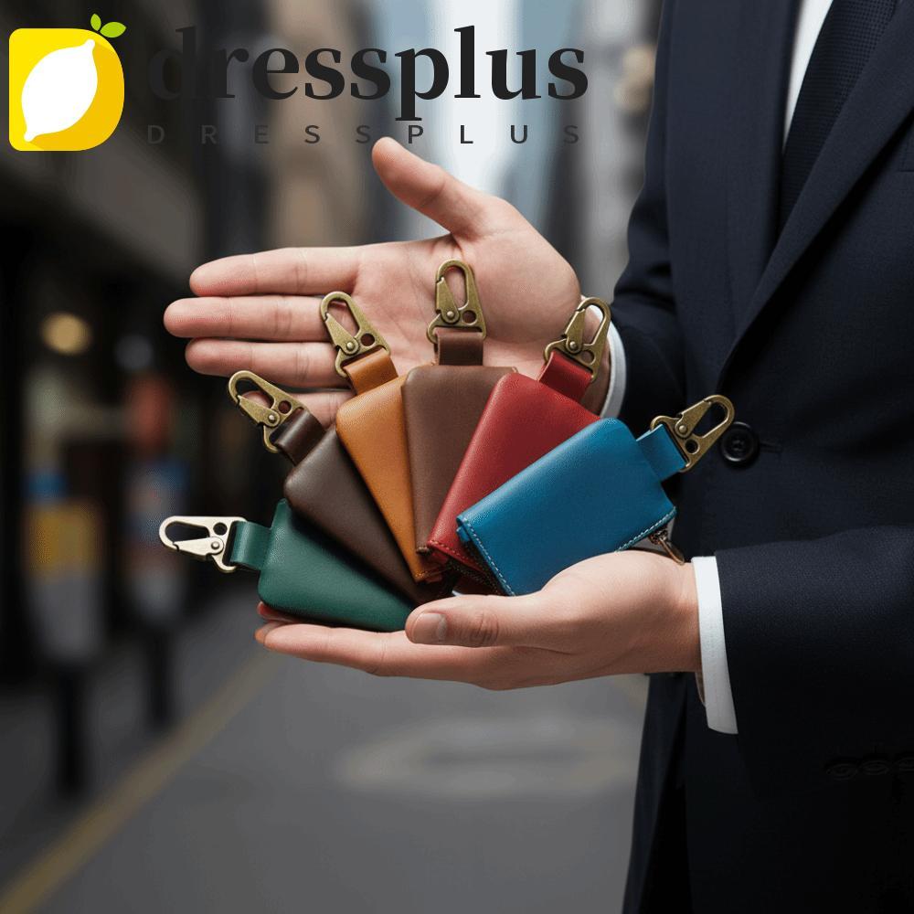 DRESSPLUS Key Fob Holder, Da bò chính hãng có dây kéo hình chữ L Crazy Horse Leather Wallet, Đồng th