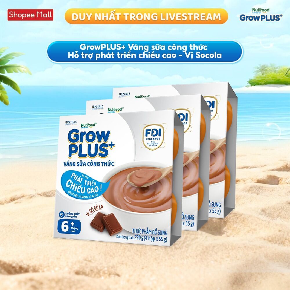 [SHIP HCM & HN] Combo 3 lốc GrowPLUS+ Váng sữa công thức Cao lớn vượt trội Vani & Socola (55g x 12 h