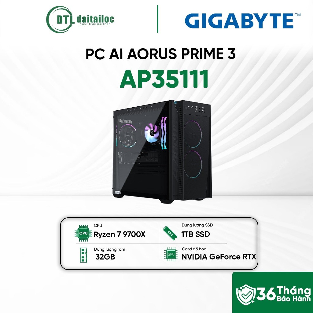 PC AI AORUS PRIME 3 AP35111 Ryzen 7 9700X RTX 5070 12GB 32GB DDR5 1TB SSD Win 11 | Chính Hãng | Bảo 