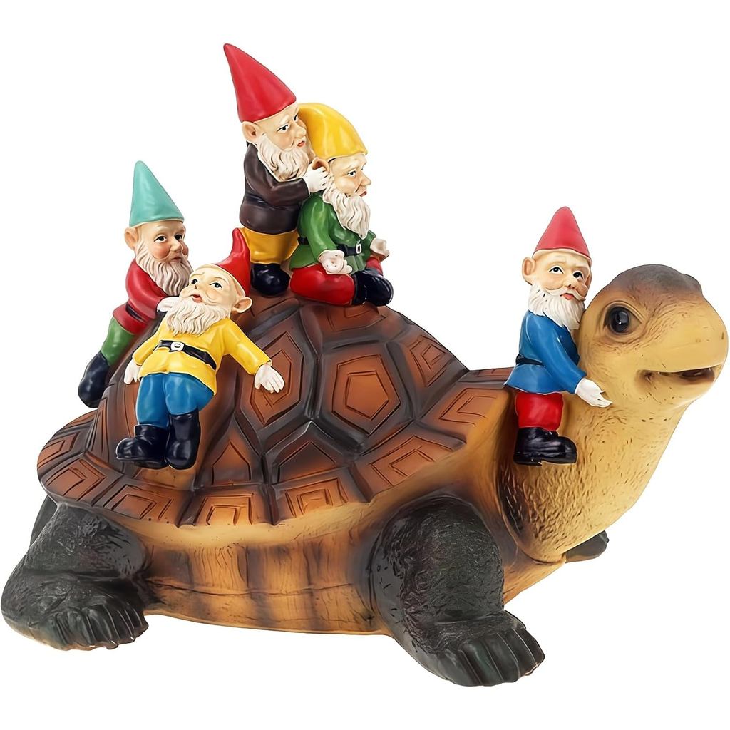 Gnomes sân vườn, Gnomes sân vườn vui nhộn, Tượng rùa cưỡi Gnomes, Trang trí sân vườn Oudoor, Hoàn hả