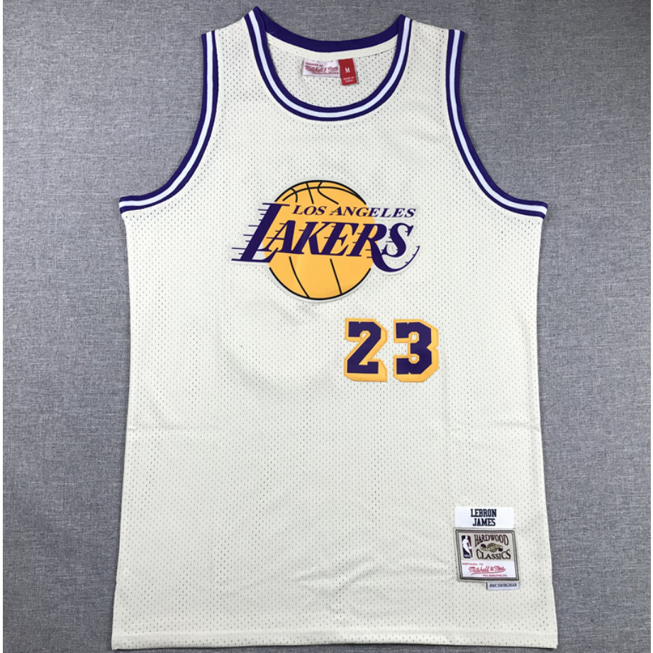 Mùa giải mới NBA Nam Los Angeles Lakers 23 LeBron James Thêu Áo Bóng Rổ Áo Sơ Mi Trắng Sữa