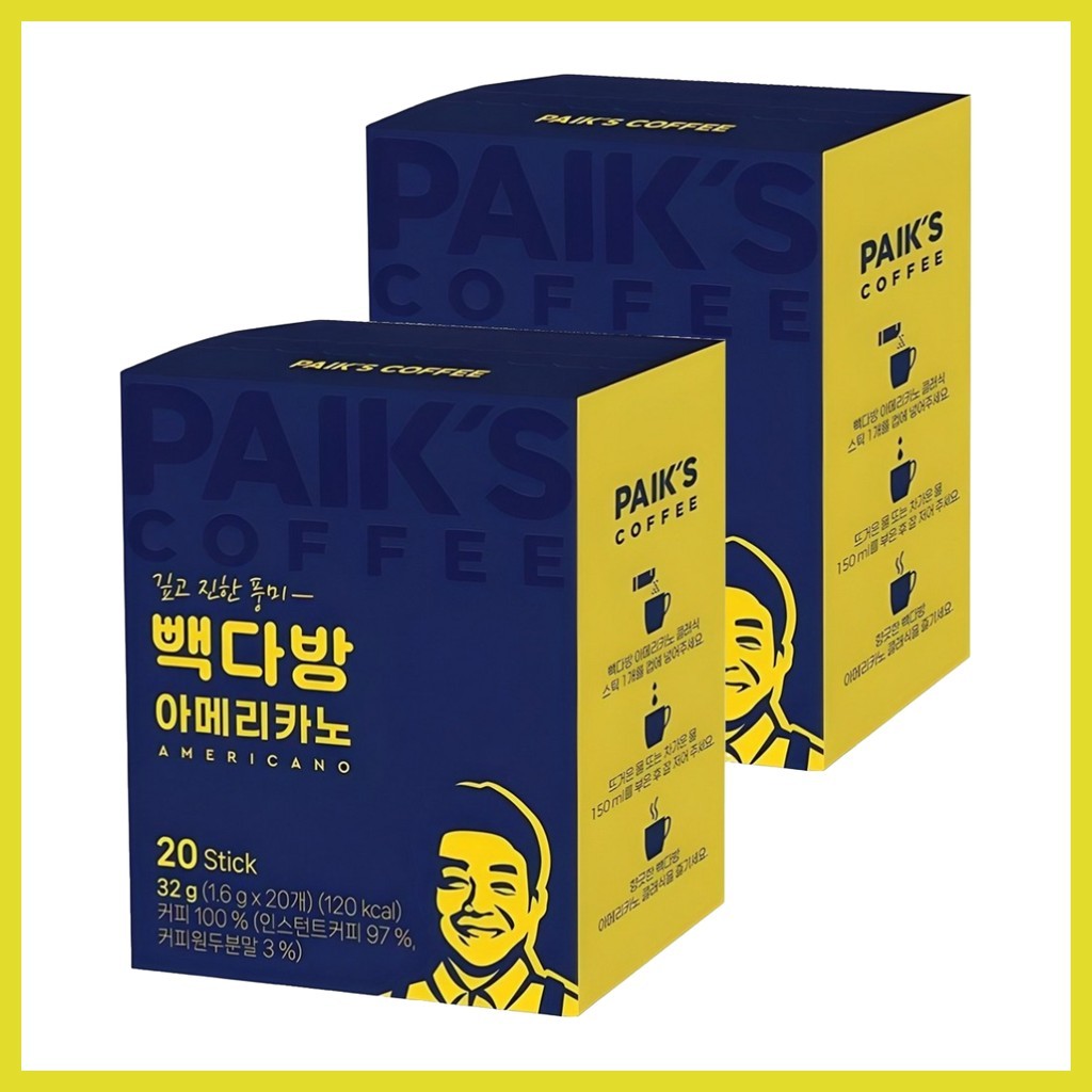 [cà phê paik 's] Cà phê Americano Stick, 20 que, 32g / Cà phê Americano Hàn Quốc / Hương vị đậm đà c