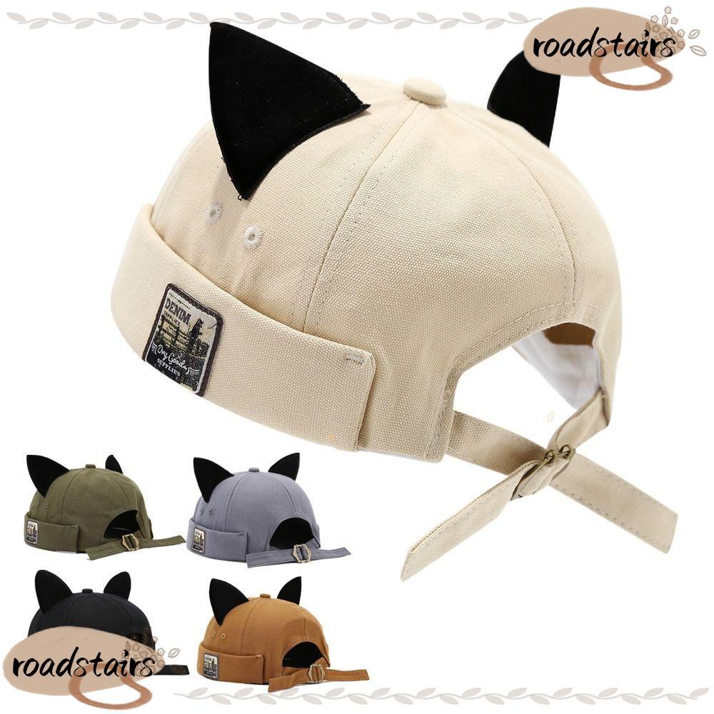ROADSTORS Melon Docker Cap, Hip Hop Rolled Cuff Brimless Hat, Phong Cách Retro Màu Trơn Tai Mèo Dễ T