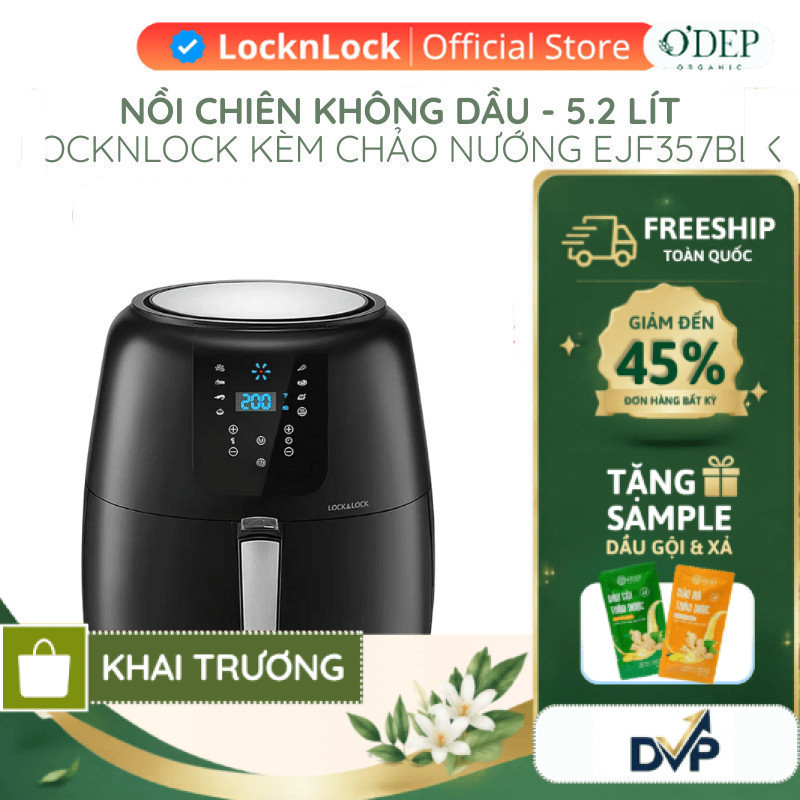Nồi chiên không dầu 5,2L LocknLock Chính hãng 1800W EJF357BLK - SHOP DVP