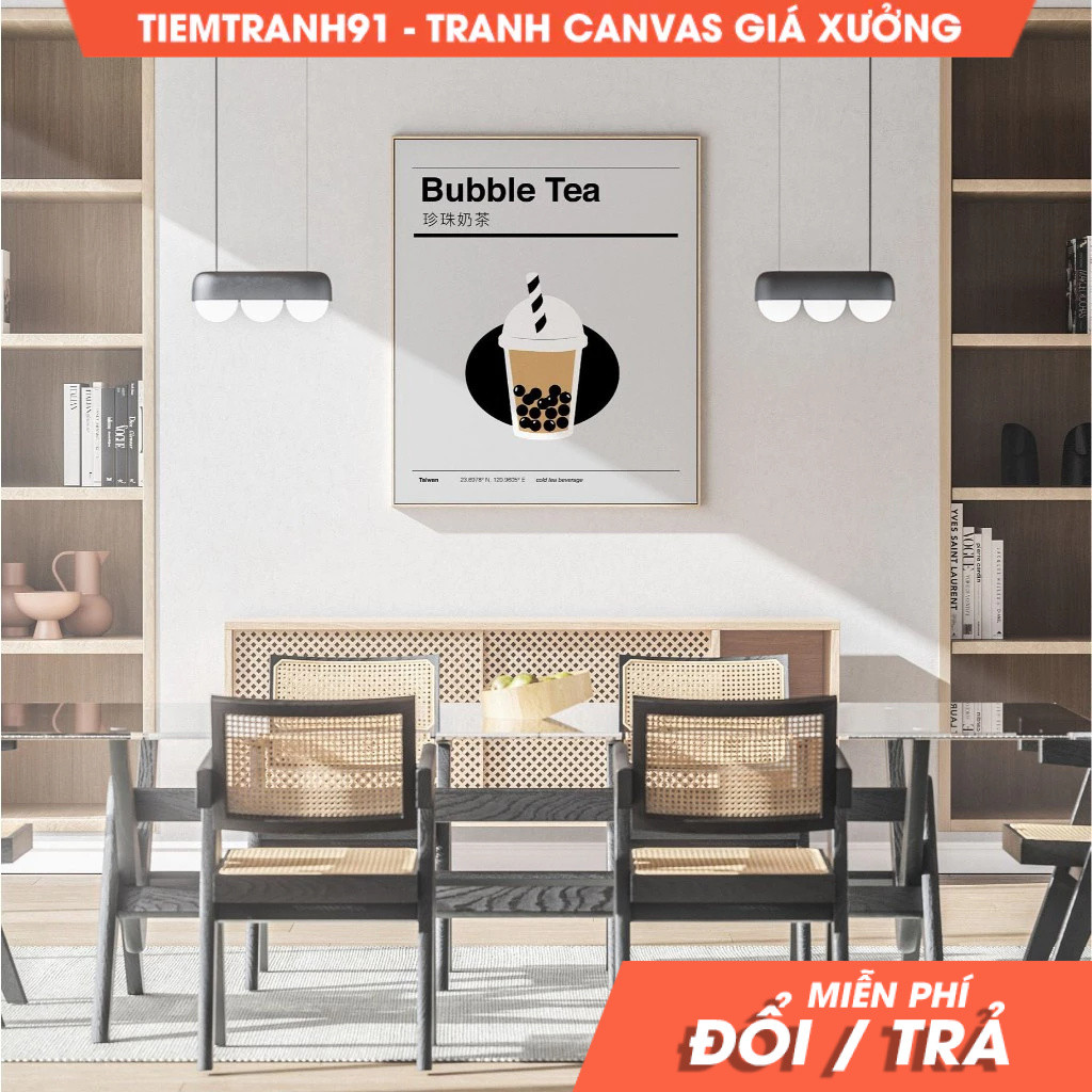 Tranh treo tường, Bubble Tea, Bubble Tea Illustration, Bubble Tea Poster, Milk Tea Poster, BBT drink