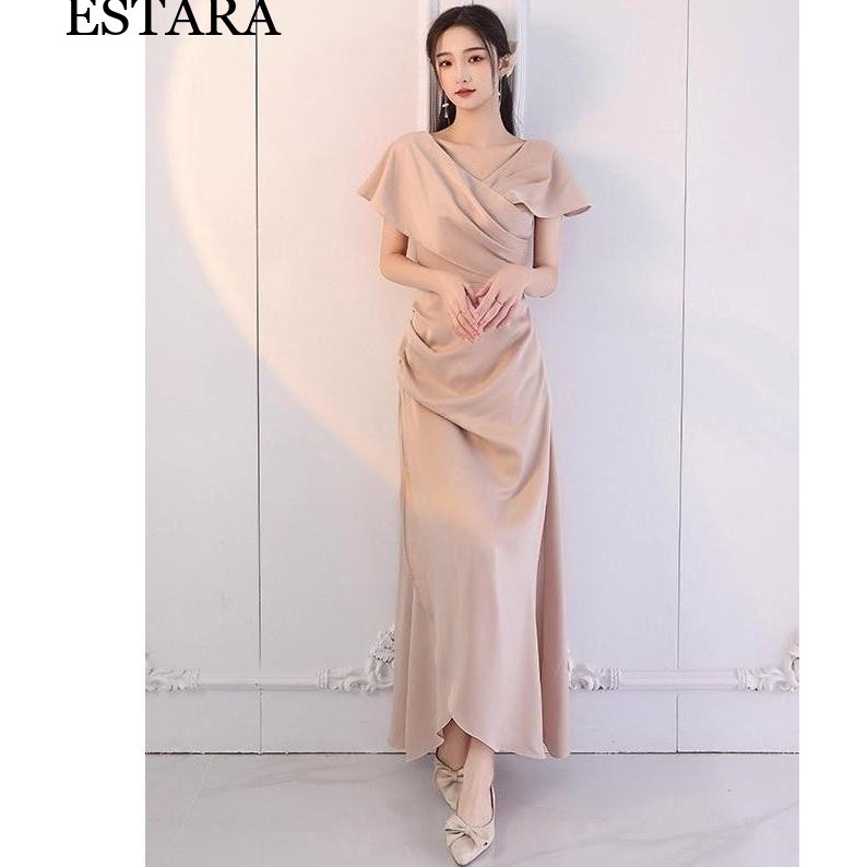 beige maxi dress for women formal wedding dress civil wedding evening gown for women elegant xs-2xl