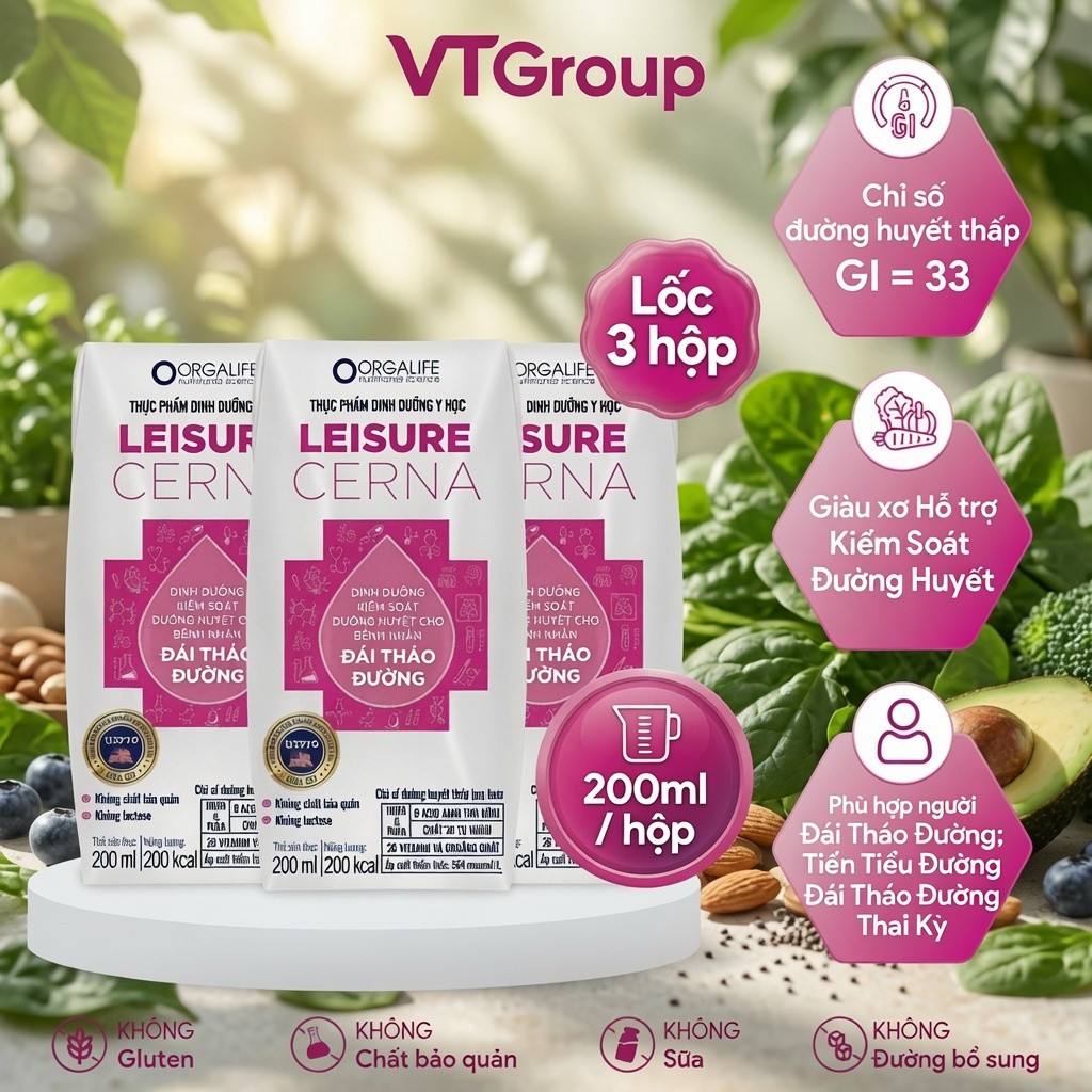 [Size mới] Lốc 3 Hộp LEISURE CERNA (200ml/Hộp), Soup Uống Dinh Dưỡng Hỗ Trợ Kiểm Soát Đường Huyết