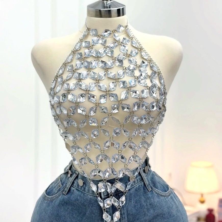 [HCM] B142 - ÁO YẾM LƯỚI XÍCH ĐÁ BODY SEXY LẤP LÁNH BLING BLING