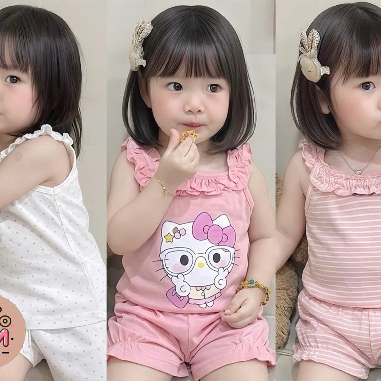 Set 3 bộ thun Hàn hai dây màu hồng baby H2.Studio