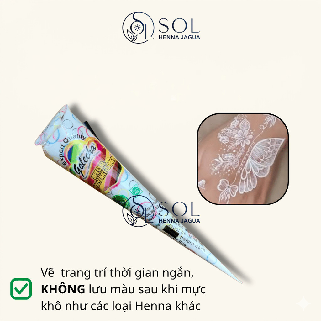 Mực Vẽ Henna Trắng GOLECHA White 25g Chính Hãng Ấn Độ – White Henna Chụp Ảnh, Lookbook, Cosplay
