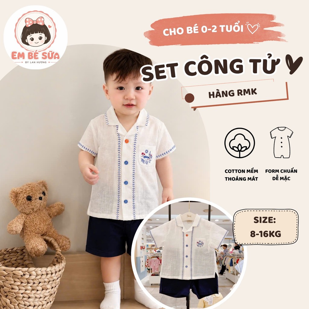 Set công tử Rmk Ettoi cho bé trai đi biển từ 8kg chất đũi mát