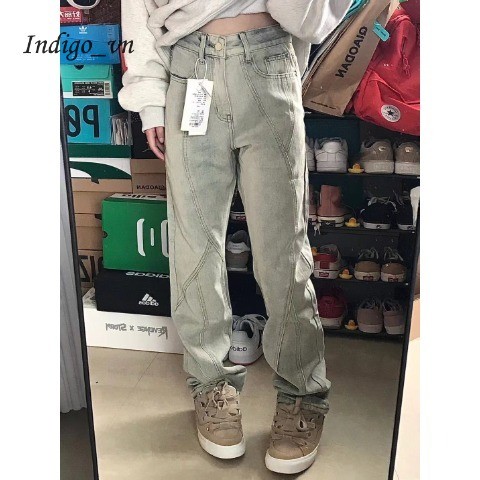 【Indigo】 Quần Jean Nữ Quần Ống Đứng Quần Ống Rộng Cạp Cao