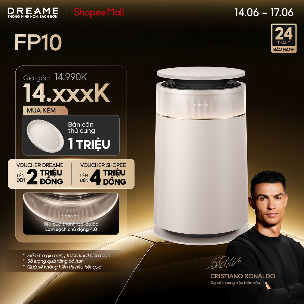 Dreame FP10 Máy lọc không khí con lăn tự làm sạch | thu gom lông tóc đến 99% | bộ lọc 6