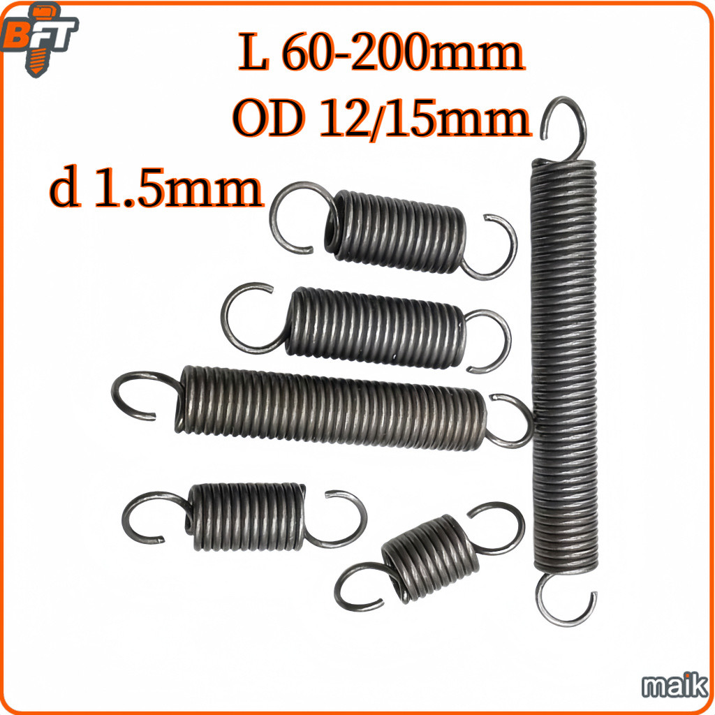 lò xo kéo thép  d = 1.5mm, OD12 / 15mm, L = 60 ~ 200mm lò xo căng thẳng có móc, áp dụng cho cửa nhà 