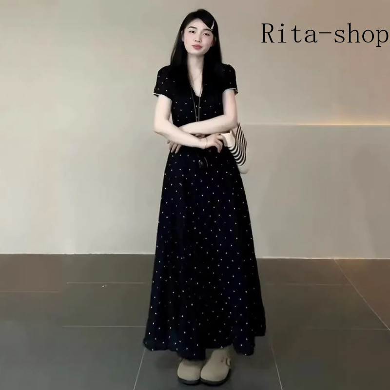 [Pre-Order] Váy Maxi Đen Họa Tiết Hoa Nhí Phong Cách Hepburn Pháp Thanh Lịch Tôn Dáng Cho Nữ | BigBuy360 - bigbuy360.vn