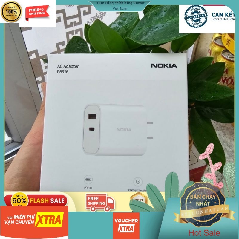 Củ Noki.a 2 cổng đầu ra USB và Type C zin chính hãng - Sạc Nhanh Ổn Định Chống Nóng Bảo Hành 12 Thán