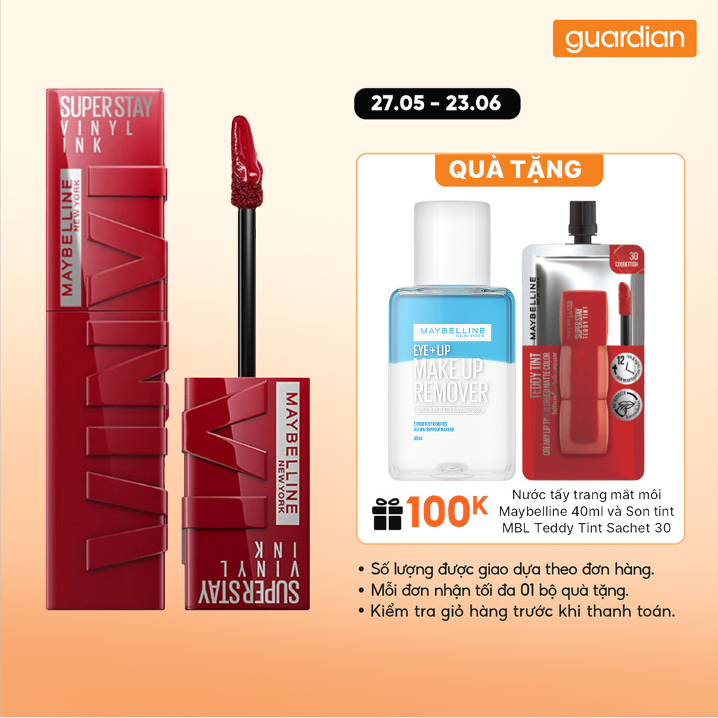 Son Kem Bóng Maybelline New York Super Stay Vinyl Ink 10 Lippy Nâu Đỏ Ấm 4.2ml