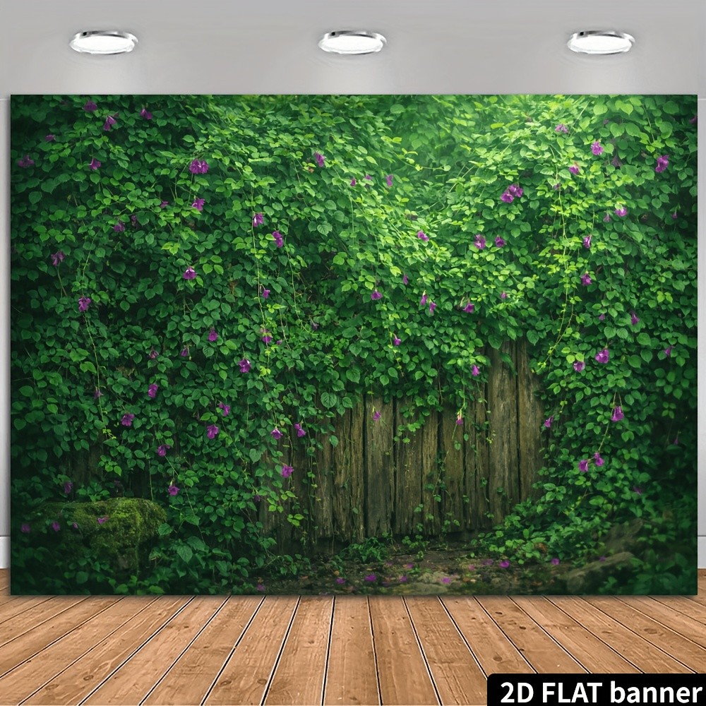 2D Flat Green Vine Backdrop Vải tối màu tím Alien Lotus Chất liệu Polyester tươi và tự nhiên