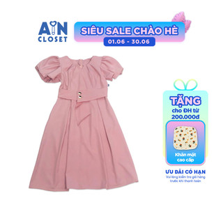 Đầm cho mẹ họa tiết Hồng ruốc tay phồng chéo Hàn - AICDMEMWA5O2 - AIN Closet