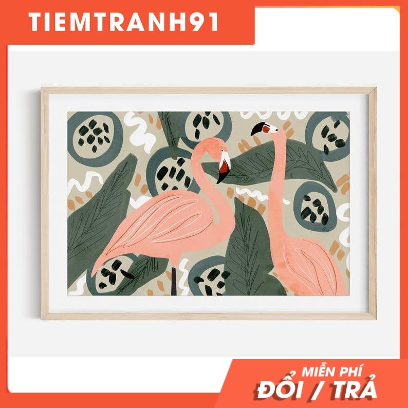 Tranh treo tường | Tranh nghệ thuật trừu tượng - Flamingo Wall Art, Flamingo Print, Horizontal Wall 
