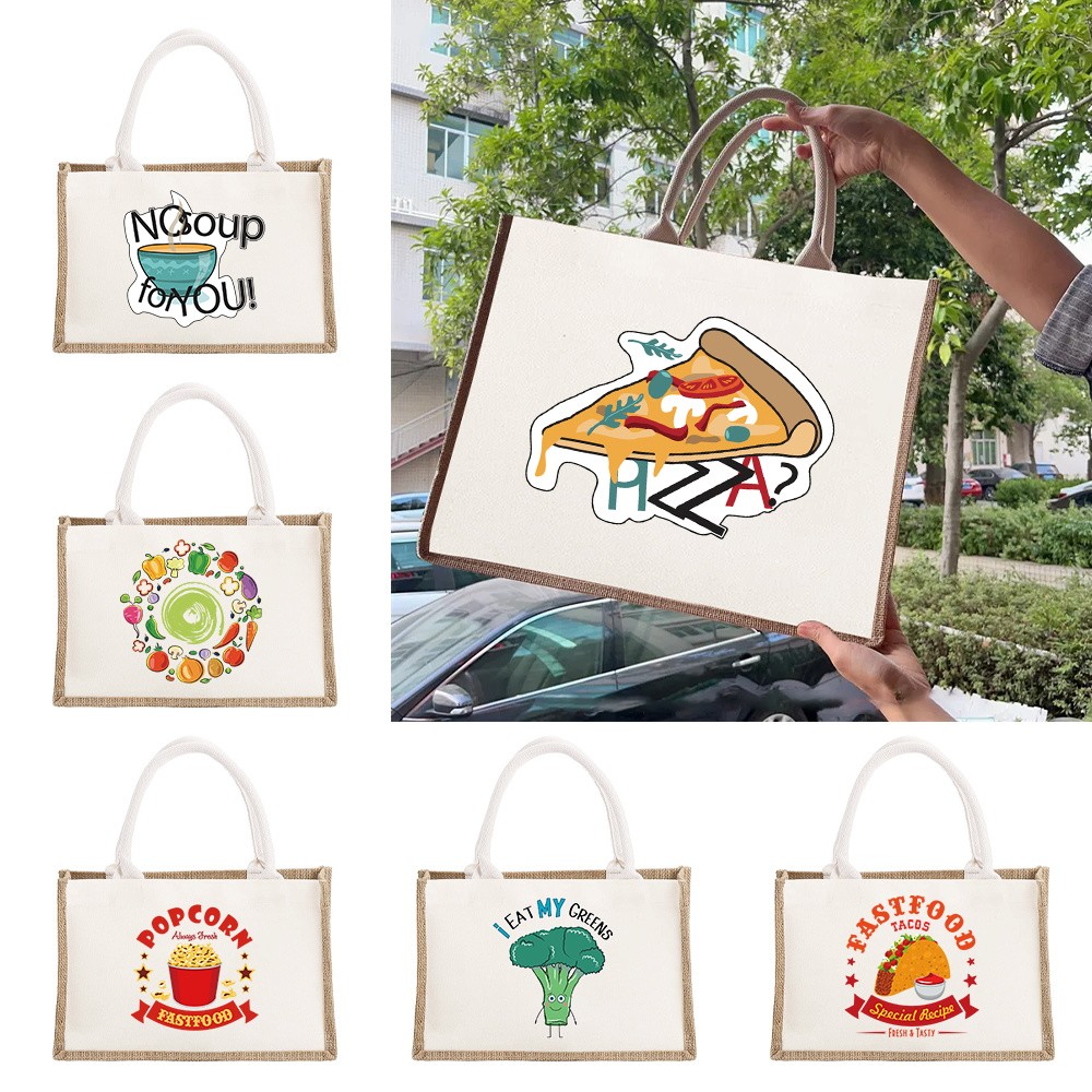 Beach Burlap Tote Bags Food Print Personalized Bridesmaid Bridal Party Girls Trip Gifts Jute Tote Sh