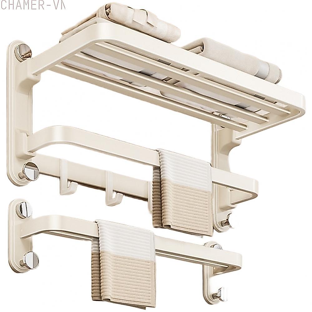 【CHAMER】Towel Rack,Bathroom Foldable Towel Shelf with Towel Bar  Towel Holder with Hooks【HomeLiving】