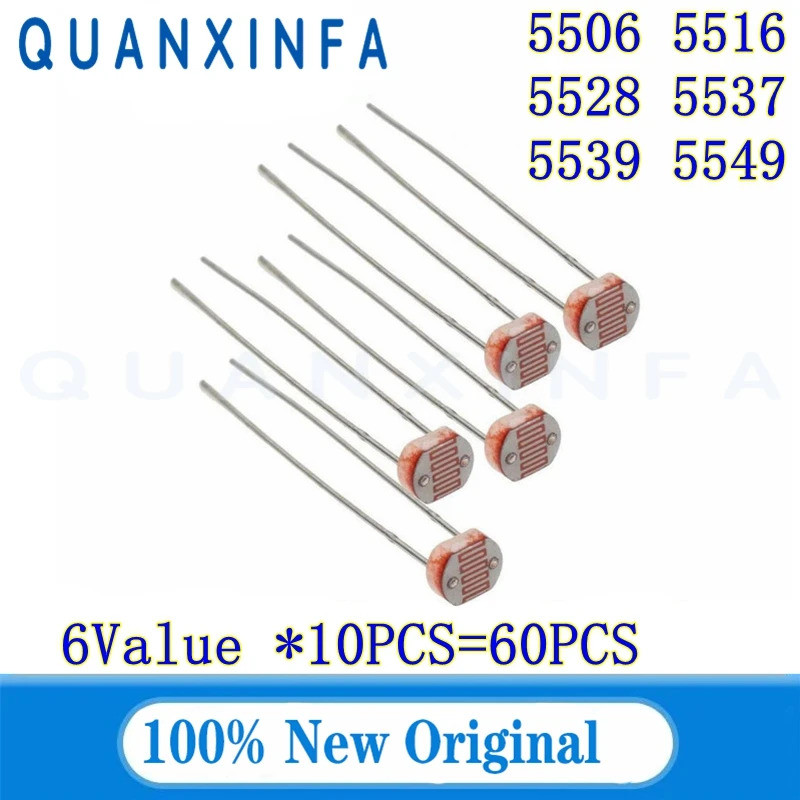 60 CÁI 6Value * 10 CÁI 5mm GL5506 GL5528 GL5537 GL5539 GL5506 GL5549 Bộ Photoresistor Điện trở nhạy 