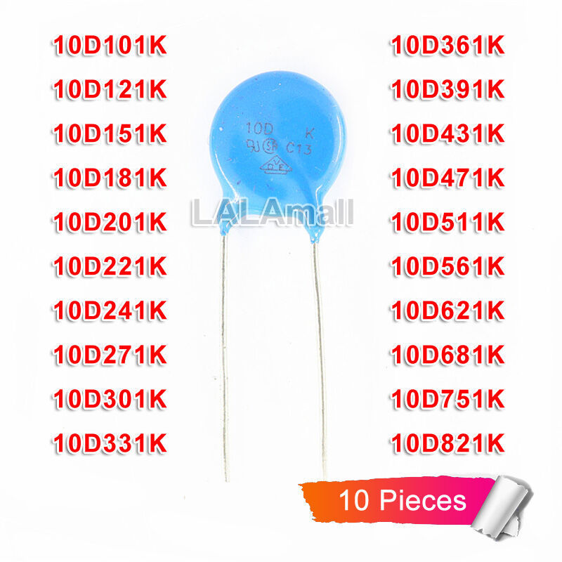 10 chiếc Varistor 10D101K 10D121K 10D151K 10D181K 10D201K 10D221K 10D241K 10D271K 10D301K 10D331K 10