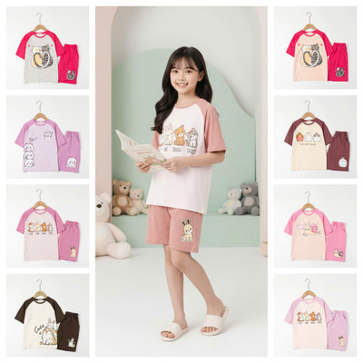 Bộ ngắn tay quần đùi thun cotton hè bé gái LITIBABY từ 25kg - 45kg