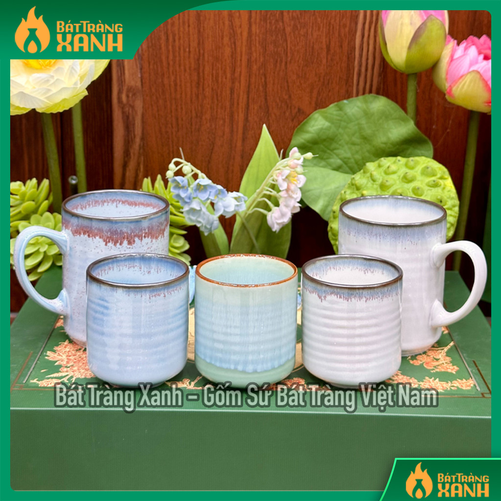 Cốc Tống (Cốc Trụ) & Ca Quai Men Hỏa Biến Cao Cấp Bát Tràng, Cốc Uống Nước, Cố Sứ Uống Trà, Cafe, Ca