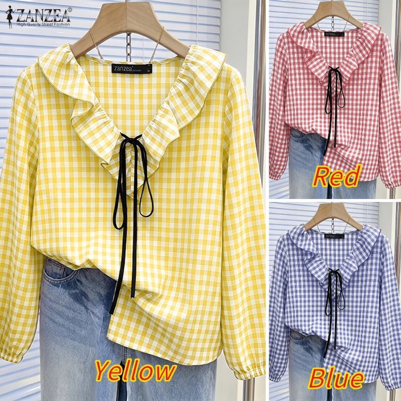 ZANZEA Áo sơ mi kẻ sọc dài tay cổ chữ V dáng rộng kiểu Hàn Quốc dành cho nữ | BigBuy360 - bigbuy360.vn